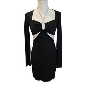 Bershka NWT cut out long sleeve mini dress with embellished halter strap sz M.